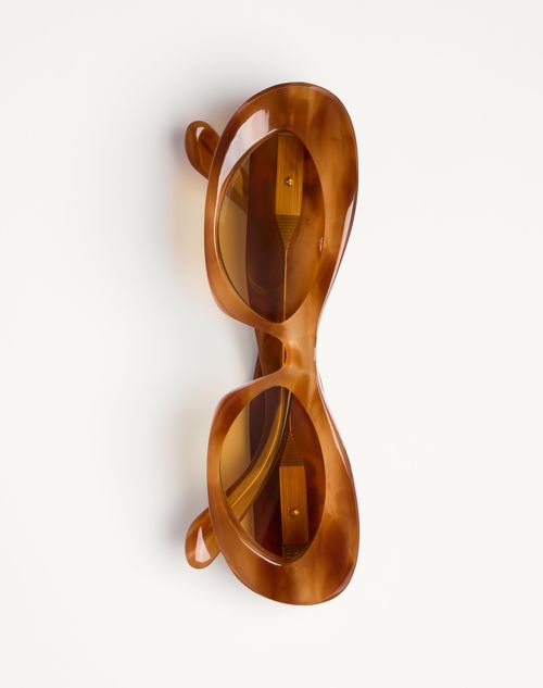 Valentino - Narrow Oval Acetate Frame - Beige/amber - Woman - Eyewear