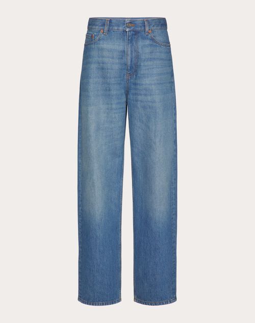 Shop Valentino Medium Blue Denim Trousers Woman Blue 29