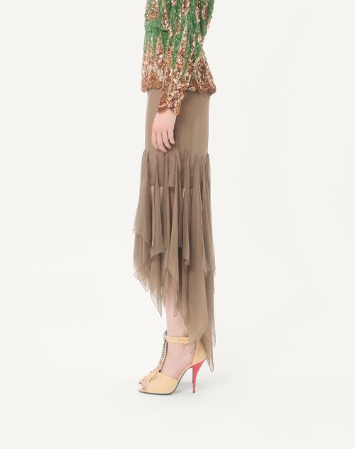 Valentino - Asymmetrical Chiffon Skirt - Military Green - Woman - Skirts