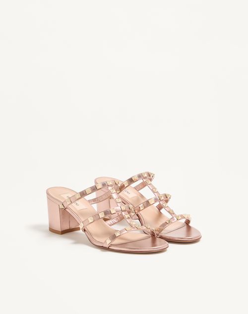 Valentino Garavani - Rockstud Slide Sandal In Laminated Nappa 60mm - Rose Cannelle - Woman - Sandals