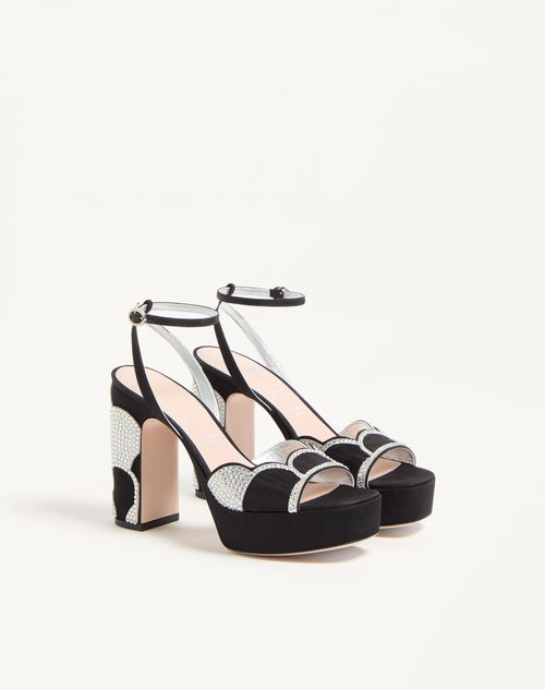 Valentino Garavani - Bowow Platform Sandal In Moiré Fabric With Crystals 115mm - Black/silver - Woman - Sandals