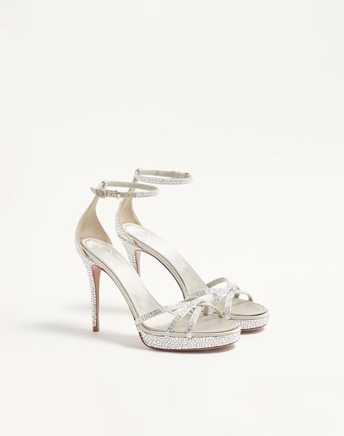 Valentino Garavani - Sandalia Valentino Garavani Eveninglam Con Cristales, Plataforma Y Tacón De 120 mm - Cristal/gris - Mujer - Sandalias