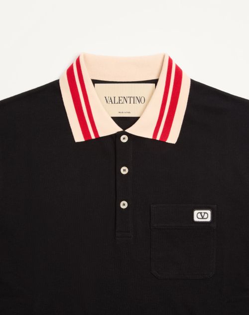 Valentino - Poloshirt Aus Baumwoll-piqué Mit Vlogo Patch - Schwarz - Mann - T-shirts Und Sweatshirts