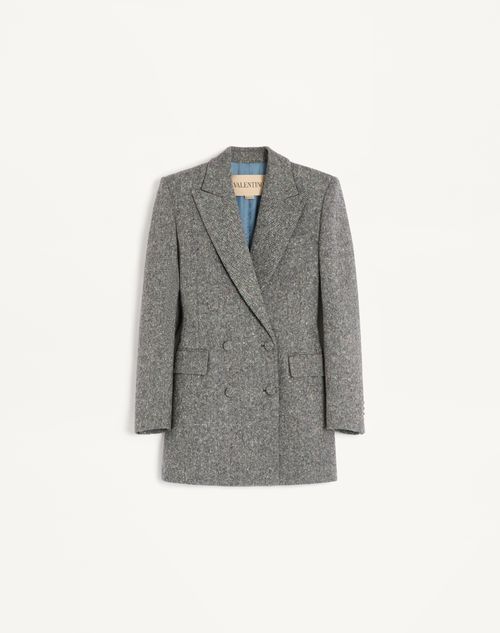 Valentino - Double-breasted Blazer In Natté Buttoned Weave - Ivory/black - Woman - Jackets And Blazers