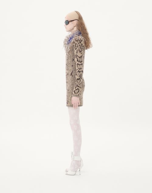 Valentino - Cashmere Dress With Animal Print And Feathers - Animal Print - Woman - Dresses
