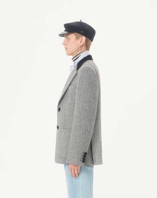 Valentino - Valentino Single-breasted Wool Jacket In Chevron Pattern - White/ Black - Man - Coats And Blazers