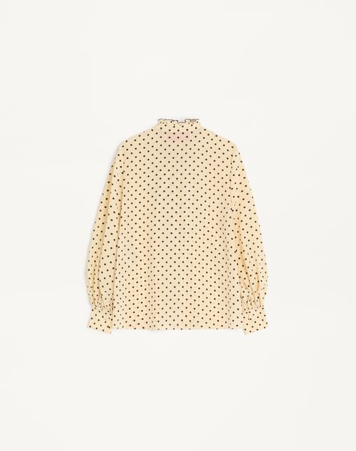 Valentino - Crepe De Chine Shirt With Plusdepois Print - Birch/black - Woman - Shirts & Tops