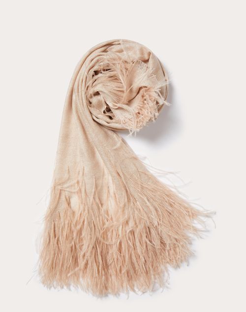 Valentino Garavani  Stole With Micro Sequins And Feathers Woman Poudre Uni In Poudre