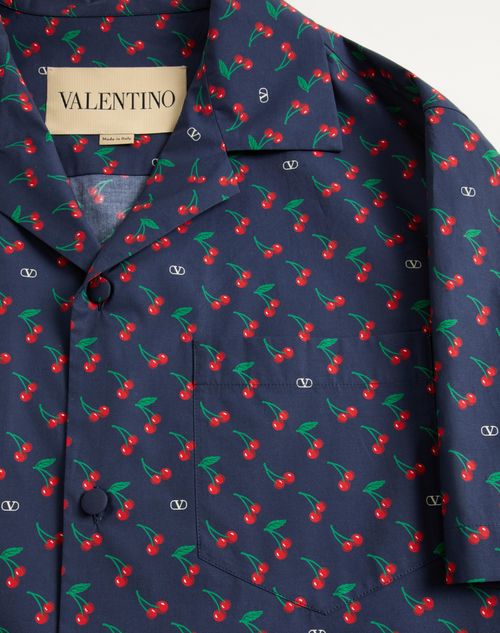 Valentino - Cotton Poplin Bowling Shirt With Cherryfic Print - Blue - Man - Shirts