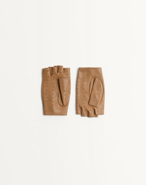 Valentino Garavani - Vlogo Signature Nappa Fingerless Gloves - Light Camel/gold - Woman - Hats And Gloves