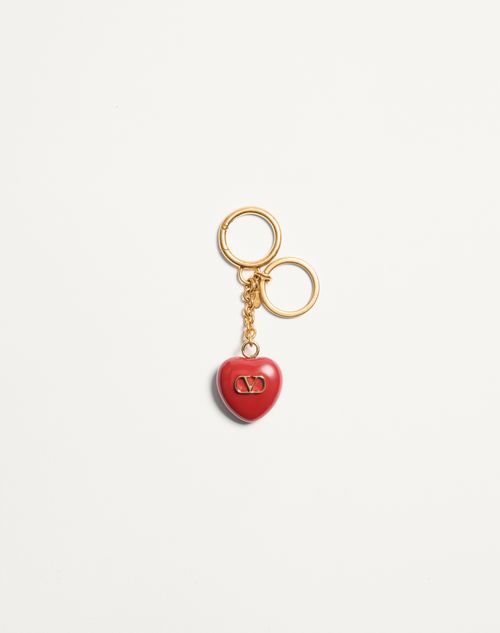 Valentino Garavani Coeur Royal Bag Charm With Key Ring In Metal And Enamel Woman Antique Brass/red Onesize