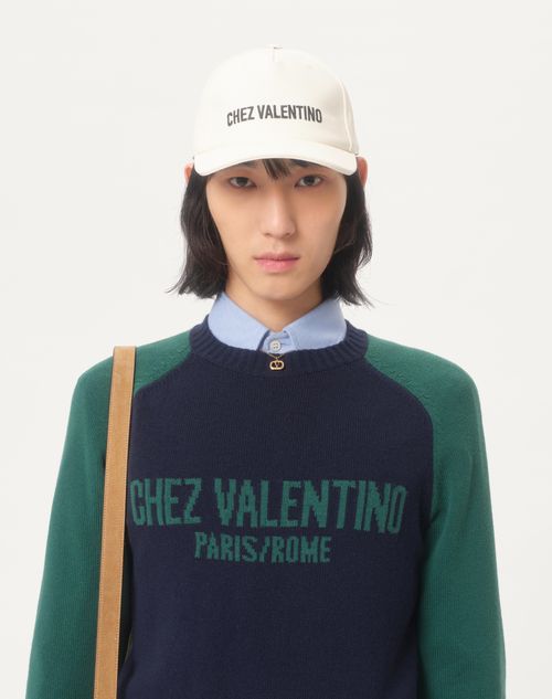 Valentino - Wool And Cotton Sweater With Chez Valentino Jacquard Pattern - Blue/green - Man - Knitwear