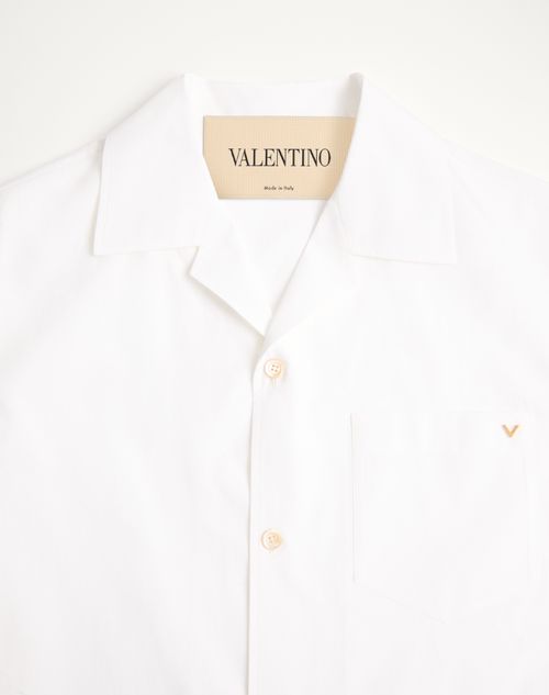 Valentino - Camicia Da Bowling Valentino In Popeline Di Cotone Con Vgold - Bianco - Uomo - Camicie