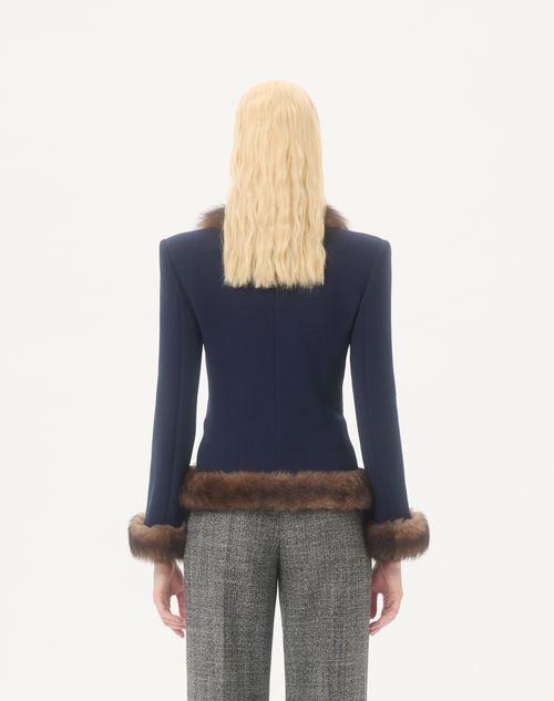Valentino - Veste En Crêpe De Laine - Indigo - Femme - Vestes Et Manteaux