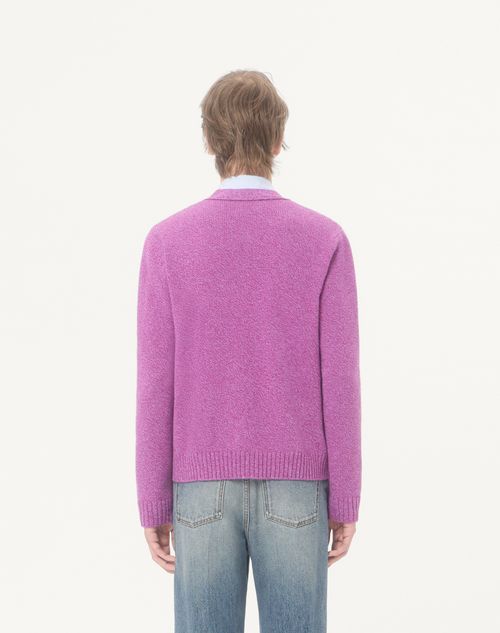Valentino - Cardigan Valentino In Lana Mouliné Con Patch Farfalla Ricamata - Viola - Uomo - Maglieria