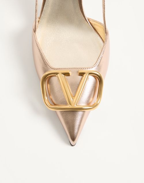 Valentino Garavani - Vlogo Signature Slingback Pump In Laminated Nappa Leather 80mm - Champagne - Woman - Pumps And Slingbacks