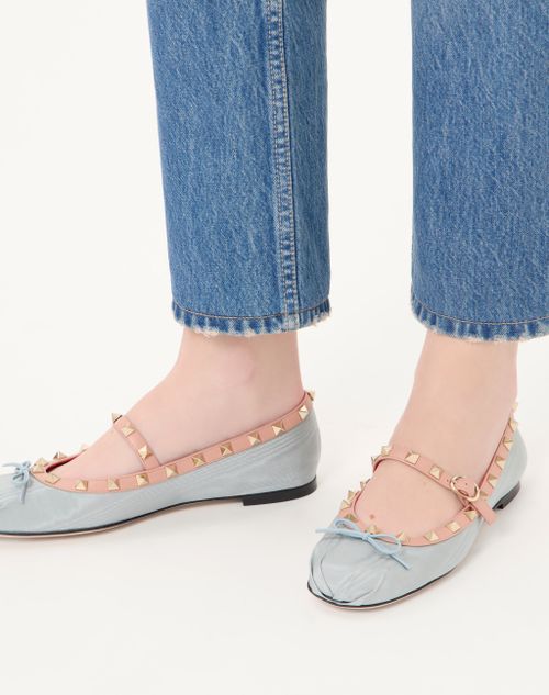 Valentino Garavani - Ballerina Mary-jane Rockstud In Tessuto Moire' 05mm - Azzurro - Donna - Ballerine