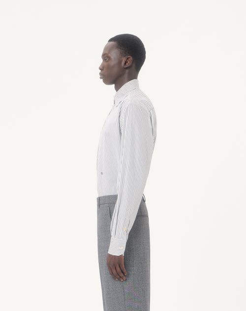 Valentino - Valentino Cotton Poplin Shirt With Striped Vlogo Embroidery - Ivory/green - Man - Shirts