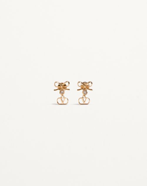 Valentino Garavani Vlogo Signature Earrings In Metal And Swarovski® Crystals Woman Gold/crystal Uni In Multi