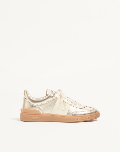 Valentino Garavani Upvillage Trainer In Laminated Calfskin With Nappa Calfskin Leather Band Woman Platinum 37