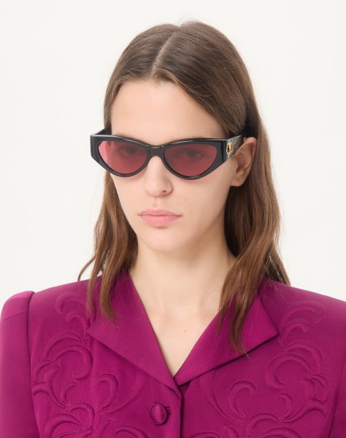 Valentino - Occhiale Cat-eye In Acetato - Nero/rosso - Donna - Occhiali
