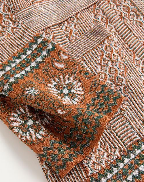 Valentino - Knit Cardigan With Lurex Jacquard Pattern - Ginger Orange/beige - Woman - Knitwear