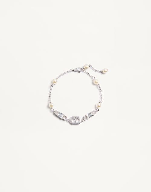 Valentino Garavani Ovalette Bracelet In Metal, Pearls And Swarovski Crystals Woman Rhodium M