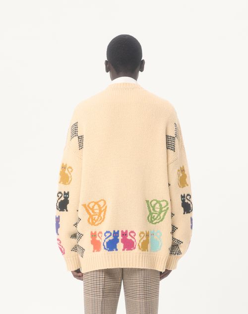 Valentino - Valentino Wool Cardigan With Le Chat De La Maison Jacquard Pattern - Multicolor - Man - Knitwear