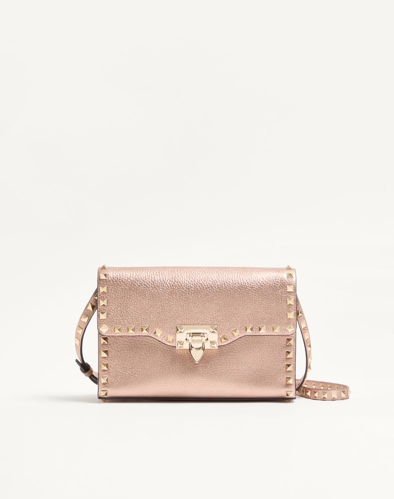 Valentino Garavani Women's Rose Cannelle Rockstud Small Crossbody Bag In Laminated Grainy Calfskin Leather Woman Uni