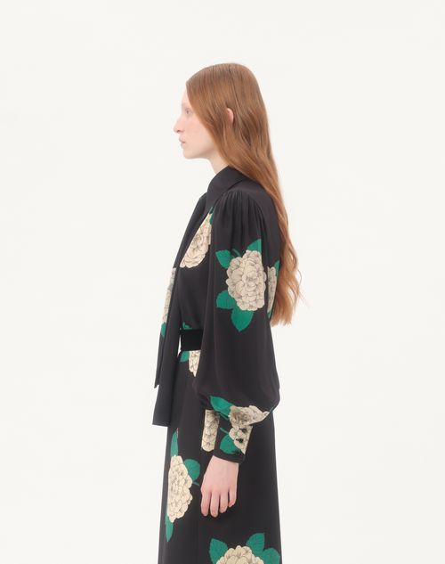 Valentino - Crepe De Chine Shirt With Apres L'hiver Print - Black/multicolor - Woman - Shirts And Tops