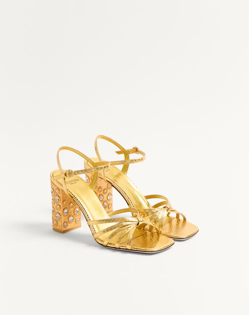 Valentino Garavani - Preshoes Sandal In Laminated Ayers With Crystals 90mm - Antique Gold/crystal - Woman - Sandals