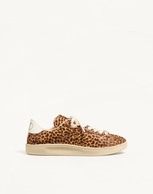 Valentino Garavani - Royco Sneaker In Hair Calf With Fauve Eclat Print And Nappa Calf Leather - Brown - Man - Sneakers
