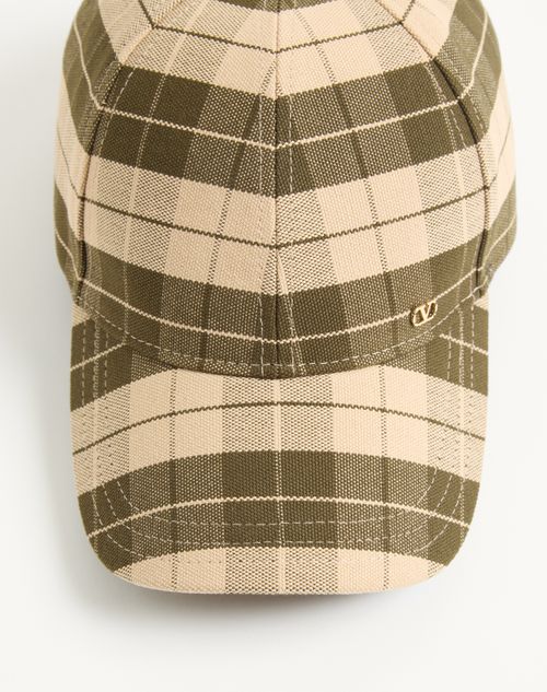 Valentino Garavani - Valentino Garavani Vlogo Signature Baseball Cap In Check Fabric - Green/beige - Man - Hats And Gloves
