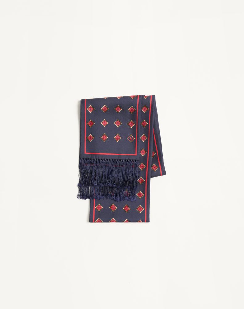Valentino Garavani Men's Navy/Yellow/Red Opticool Silk Bandeau Scarf With Fringe Man Uni