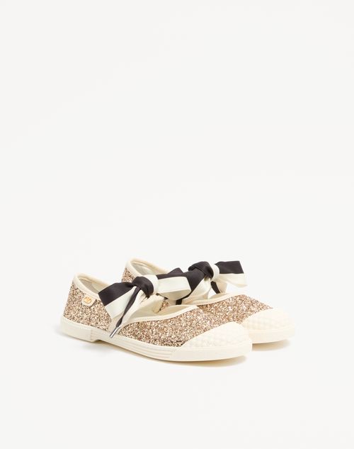 Valentino Garavani - Bay By Bay Ballerina Sneakers In Glitter Fabric - Gold/ivory - Woman - Sneakers