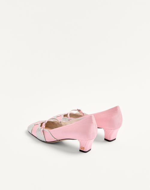 Valentino Garavani - Bowow Pumps In Moirè Fabric With Crystals 45mm - Rock Pink/silver - Woman - Pumps