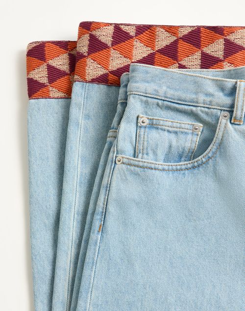 Valentino - Denim Pants With Jacquard Hem - Denim - Man - Denim