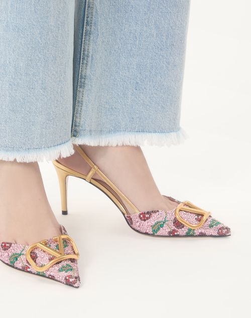 Valentino Garavani - Vlogo Signature Slingback Décolleté With Cherryfic Embroidery 80mm - Multicolour - Woman - Pumps And Slingbacks
