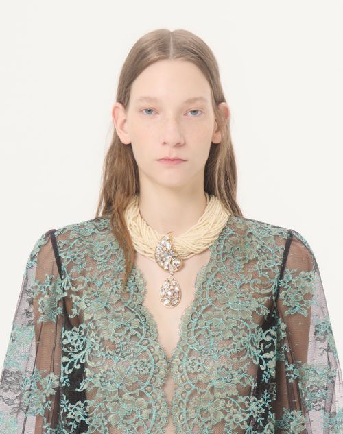 Valentino - Lace Top - Chocolate/turquoise - Woman - Shirts And Tops