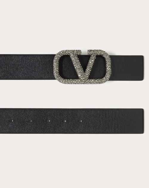 Valentino Garavani - Vlogo Signature Belt In Glossy Calfskin 40mm - Black - Woman - Belts