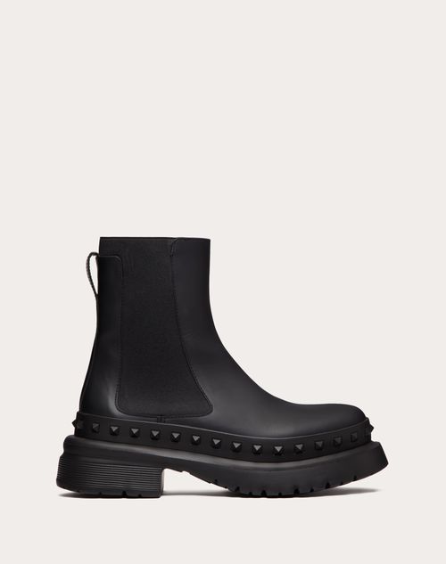Valentino M-way Rockstud Ankle Boot In Calfskin Leather In Black