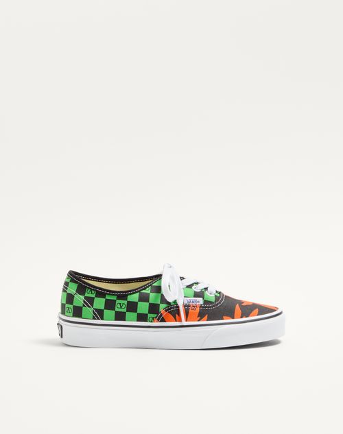 Valentino Garavani Valentino Garavani And Vans Low-top Fabric Trainer With Vlogo Checkerboard Print And Tropical Leaves Print Woman Black/red/green