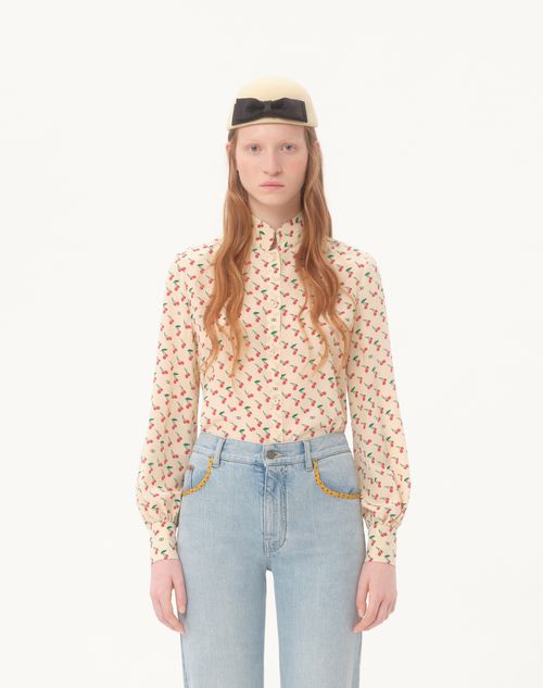 Valentino - Crepe De Chine Shirt With Cherryfic Print - Birch/cherry Red - Woman - Shirts And Tops