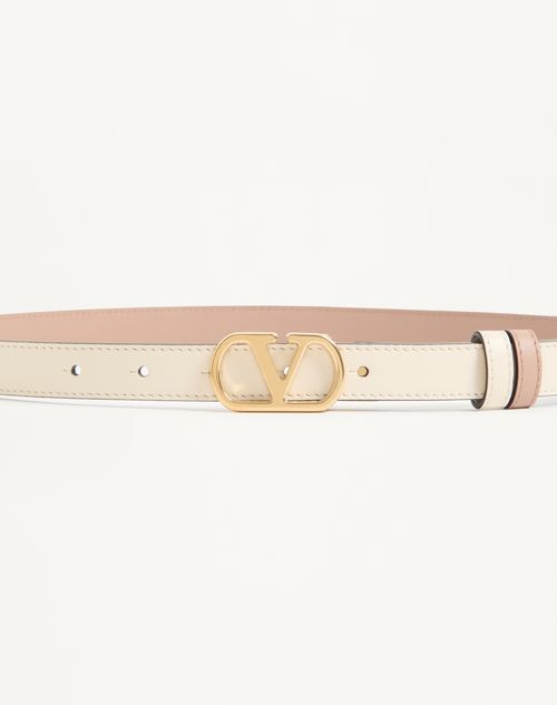 Valentino Garavani - Vlogo Signature Reversible Shiny Calfskin Belt - 20mm / 1.2 In. - Light Ivory/rose Cannelle - Woman - Belts