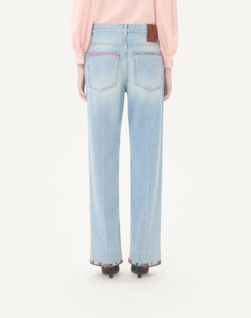 Valentino - Pantalón De Mezclilla Con Bordado - Denim - Mujer - Denim