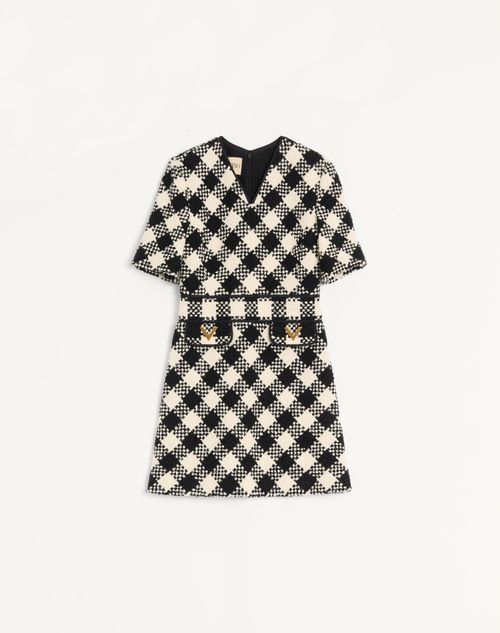 Valentino Damier Tweed Dress Woman Birch/black 38