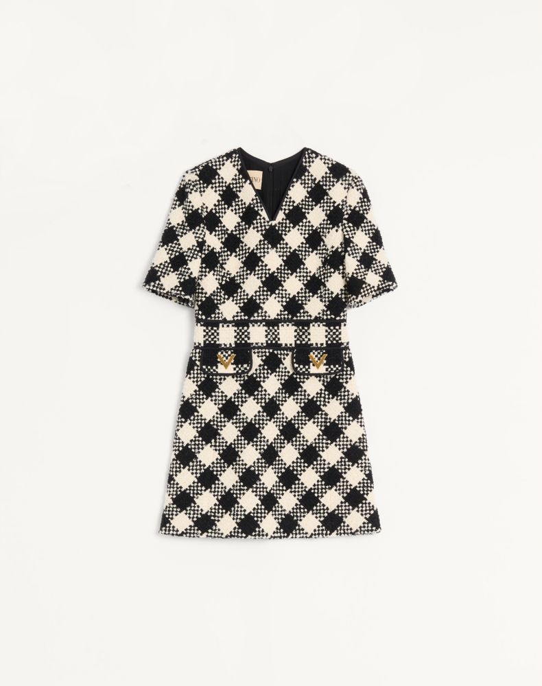 Valentino Women Blackwhite Damier Tweed Dress, Xs Luxury Dresses For Women Darveys