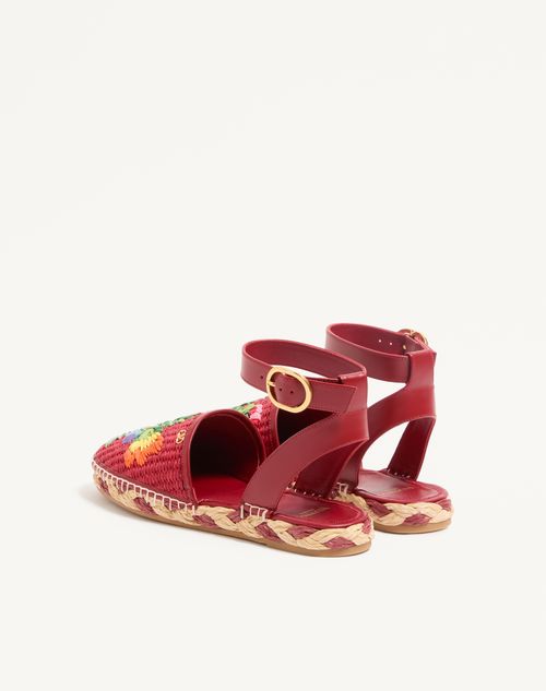 Valentino Garavani - Bribri Raffia Sandal With Floral Embroidery - Multicolour - Woman - Espadrilles And Wedges