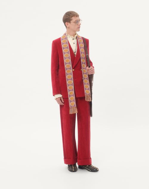 Valentino - Double-breasted Jacket In Washed Cotton-linen Velvet - Crab - Man - Coats And Blazers