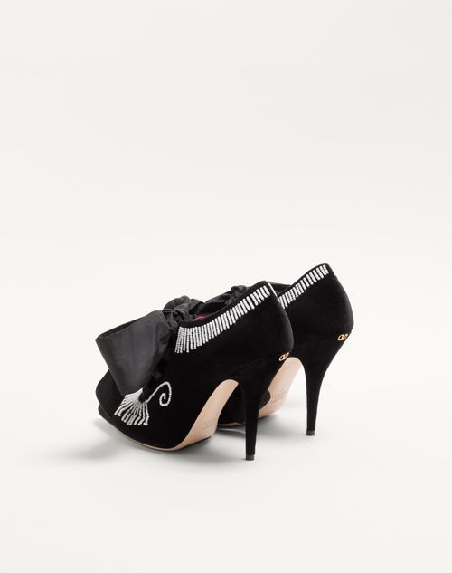 Valentino Garavani - Rockocò Velvet Ankle Boot With Beaded Embroidery 105mm - Black - Woman - Boots And Ankle Boots
